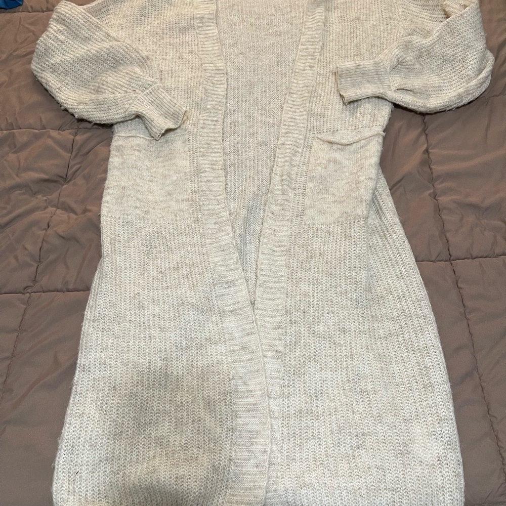 Cozy Long Open-Front Women's Cardigan Sweater in Light Heather Gray